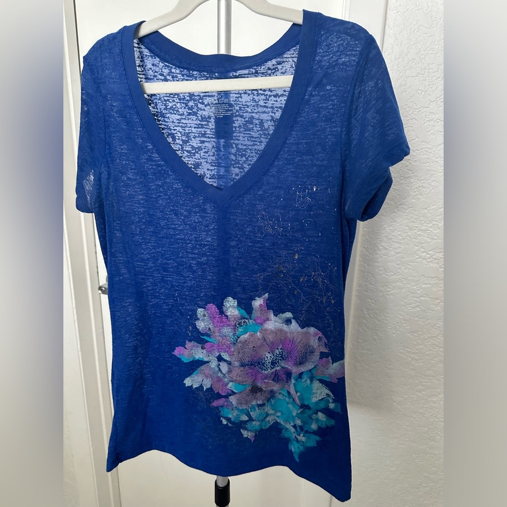 Express graphic Tee Blue Floral Size XS